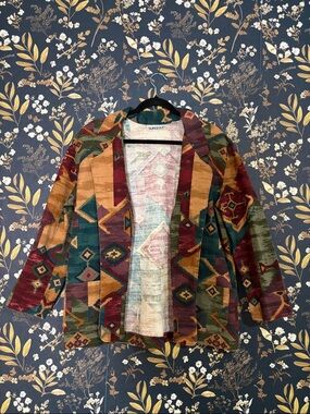 Vintage Sunbelt Multicolor Patterned Blazer Jacket Teal and Rust Accents M/L